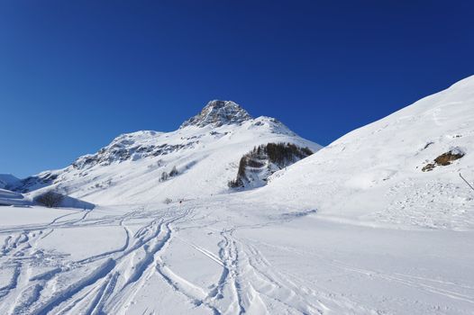 Mountains with snow in winter, Val-d'Isere, Alps, France