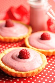 Cakes with raspberry yogurt dessert