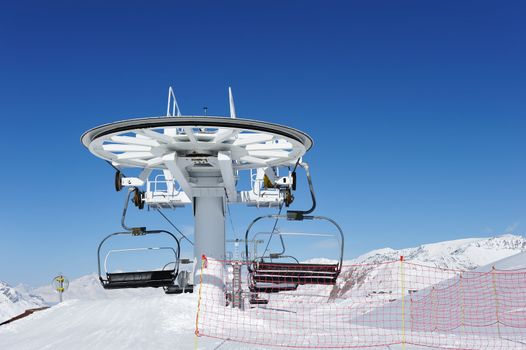 Ski lift station in mountains at winter, Val-d'Isere, Alps, France