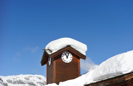 Mountain ski resort with snow in winter, Val-d'Isere, Alps, France