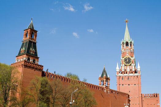 Kremlin wall with a clock in Moscow