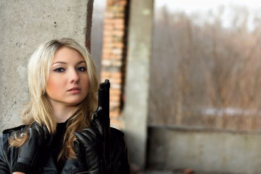 Sweet blonde female with in abandoned building