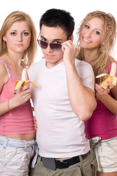 Portrait of three happy pretty young people