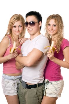 Portrait of three cheerful beautiful young people