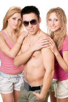 Two attractive blonde women with handsome young man