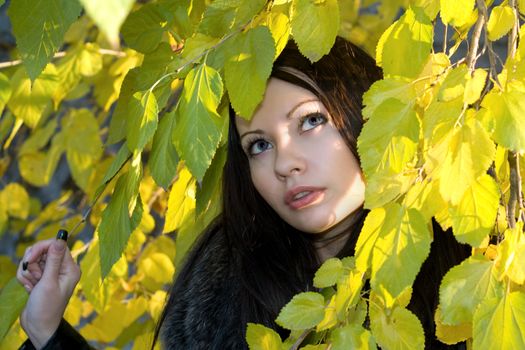 Portrait of the young woman in foliage