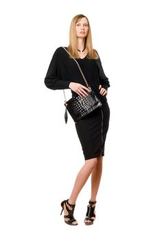 Pretty blonde in black in full length