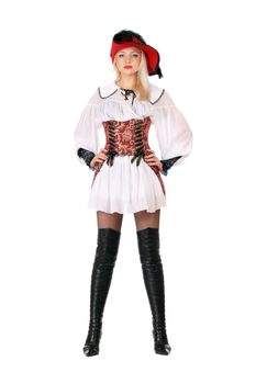 Young attractive blonde dressed as pirates. Isolated