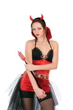 Portrait of attractive young woman is wearing a sexy devil costume