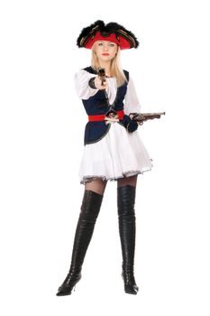 Attractive young blonde with guns dressed as pirates