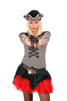 Charming girl with guns dressed as pirates