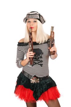 Pretty girl with guns dressed as pirates