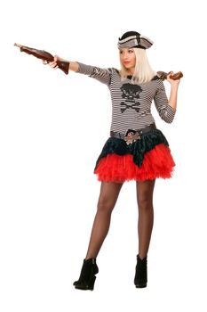 Pretty young blonde with guns dressed as pirates