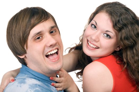 Portrait of  the smiling young couple. Isolated.