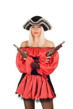 Nice young blonde with guns dressed as pirates