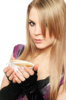 Pretty young blonde with a cup of tea