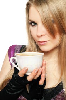 Lovely young blonde with a cup of tea