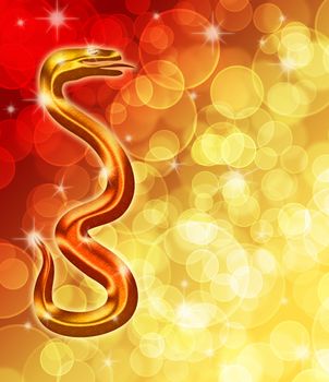 2013 Happy Chinese New Year Golden Snake with Blurred Bokeh Background Illustration