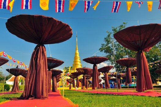 NAN THAILAND - JAN 1 : Meditation Mosquito Net prepared for night meditation with golden stupa background on  January 1, 2010 at  Wat of Muang, Nan, Thailand