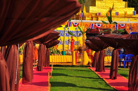 NAN THAILAND - JAN 1 : Meditation Mosquito Net prepared for night meditation with golden stupa background on  January 1, 2010 at  Wat of Muang, Nan, Thailand