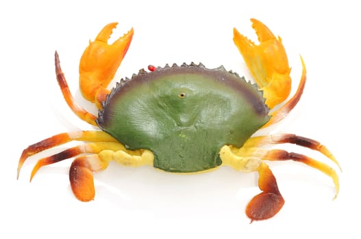 Vivid plastic toy of crab on a white background