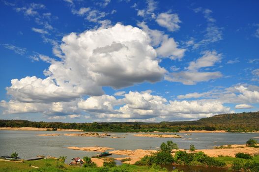 river and sky with cloud. summer landscape, a part of Mae Khong River, Thailand