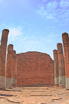 Old Brick wall of wat in Ayuthaya, Thailand