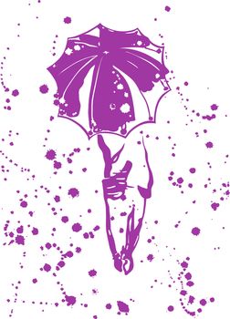 The image of a silhouette of the girl with an umbrella and fine drops of rain. vector illustration.