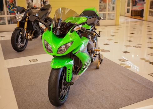 BANGKOK - SEPTEMBER 22: Kawasaki ZX-10R on display at the Promenade Bigbike Show on September 22, 2012 in Bangkok, Thailand