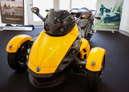 BANGKOK - SEPTEMBER 22: The Can-Am Spyder RS Roadster on display at the Promenade Bigbike Show on September 22, 2012 in Bangkok, Thailand