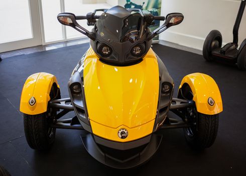 BANGKOK - SEPTEMBER 22: The Can-Am Spyder RS Roadster on display at the Promenade Bigbike Show on September 22, 2012 in Bangkok, Thailand