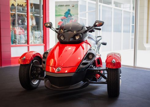 BANGKOK - SEPTEMBER 22: The Can-Am Spyder RS Roadster on display at the Promenade Bigbike Show on September 22, 2012 in Bangkok, Thailand