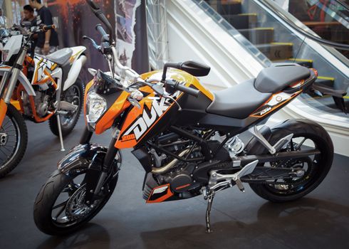 BANGKOK - SEPTEMBER 22: The KTM 200 DUKE, Naked Bike on display at the Promenade Bigbike Show on September 22, 2012 in Bangkok, Thailand