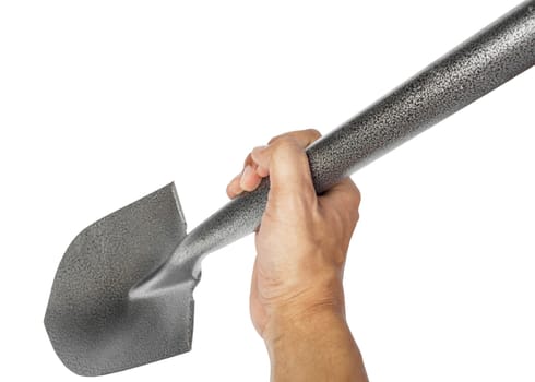 hand with shovel on white background