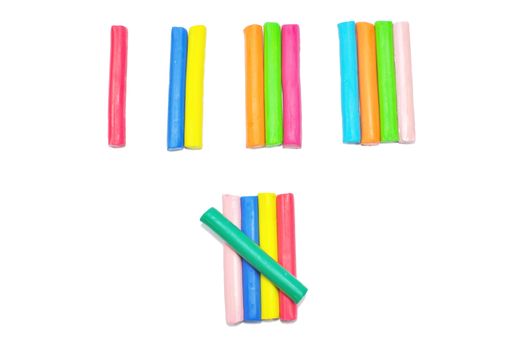  colorful plasticine stick counted on white background