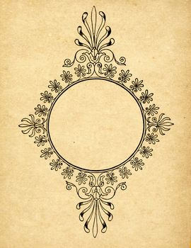 Vintage circle frame on old paper with copy space