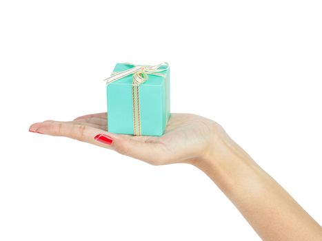 female hand holding  gift box