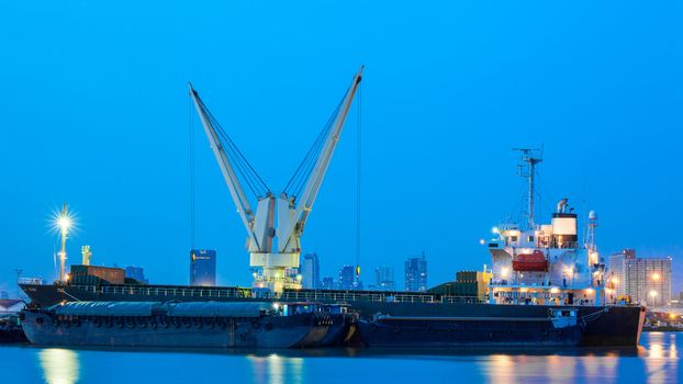 Logistic concept, container cargo ship transport import export in harbor and crane