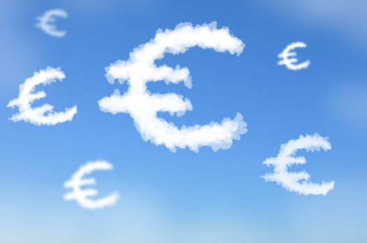 Cloud shaped as Euro currency sign, dreaming concept