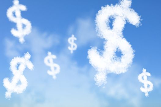 Cloud shaped as US Dollar currency sign, dreaming concept