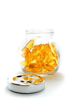 Fish oil capsules and container