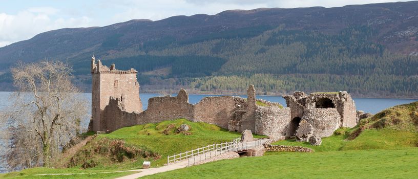 Panorama Ruins of Urquhart Castle near Loch Ness Inverness Highlands Scotland UK