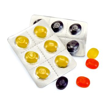 Lozenges cough multicolored isolated on white background