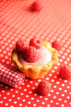 Cake with raspberry yogurt dessert with shallow DOF