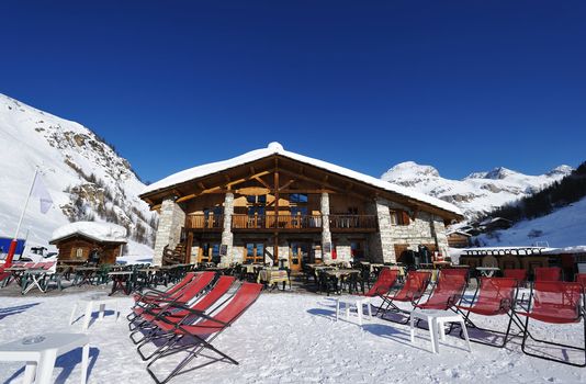 Mountain ski resort with snow in winter, Val-d'Isere, Alps, France