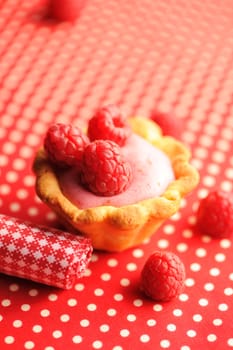 Cake with raspberry yogurt dessert with shallow DOF