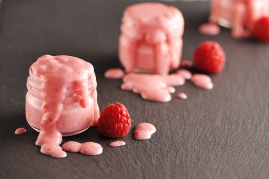 Fresh yogurt with raspberries