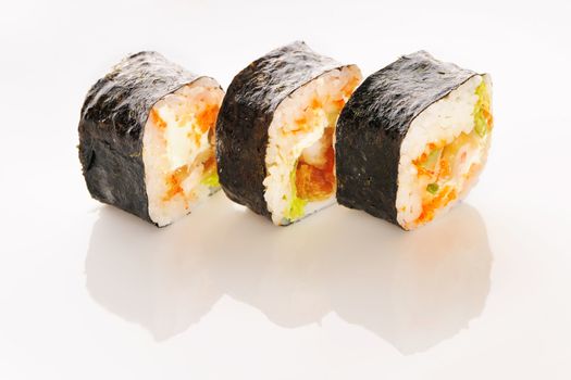 Sushi rolls over grey background