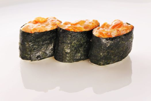 Spice sushi over grey background