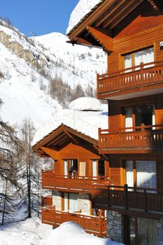 Mountain ski resort with snow in winter, Val-d'Isere, Alps, France